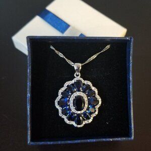 Swarovski Elements Blue Crystal Floral Chandelier Women's Necklace